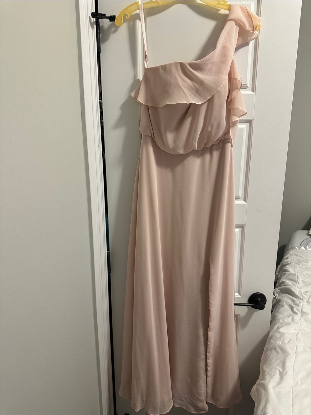 One-Shoulder Blush Pink Maxi bridesmaids Dress